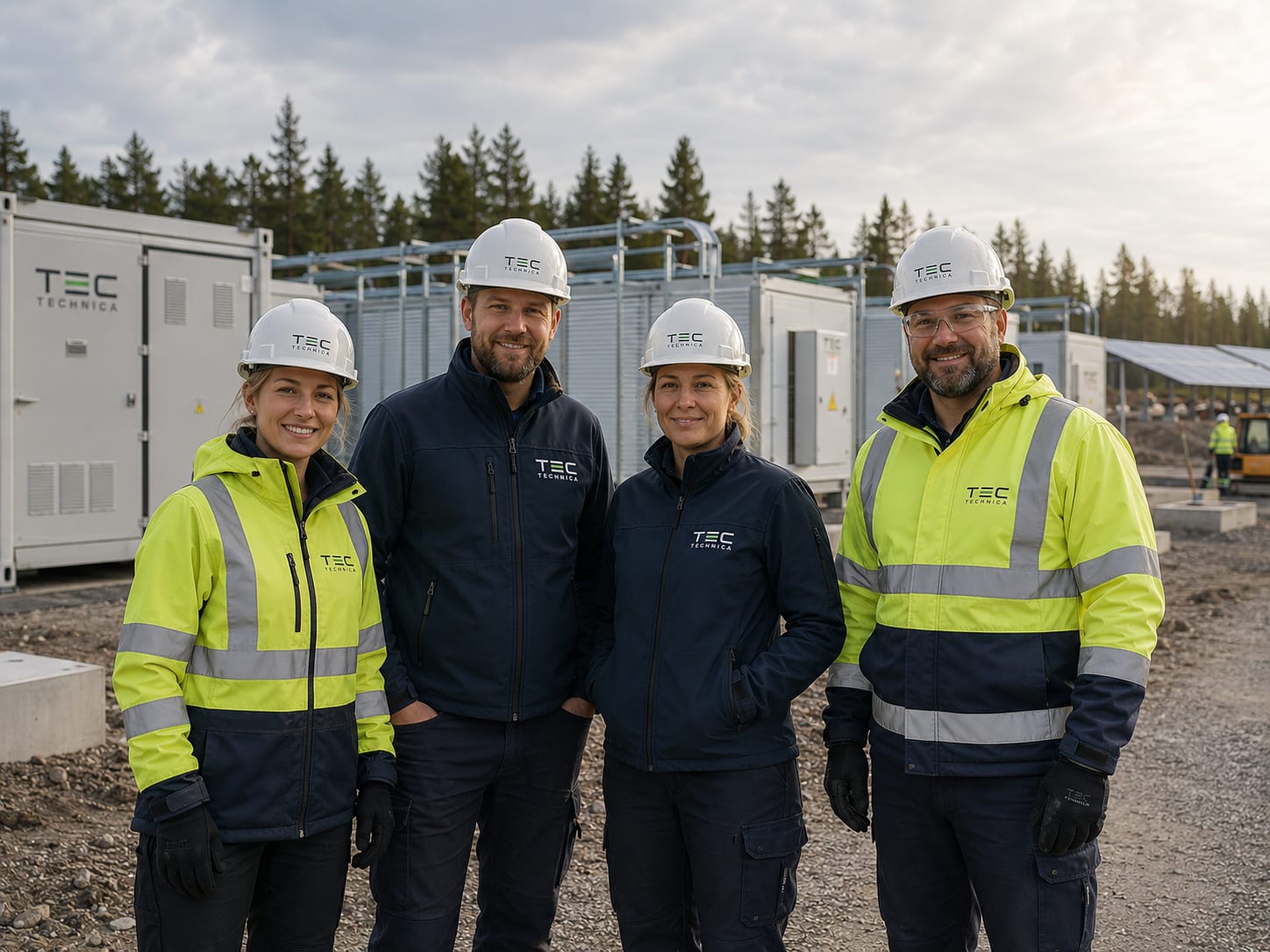 The Technica team standing together at a battery storage site in Northern Europe